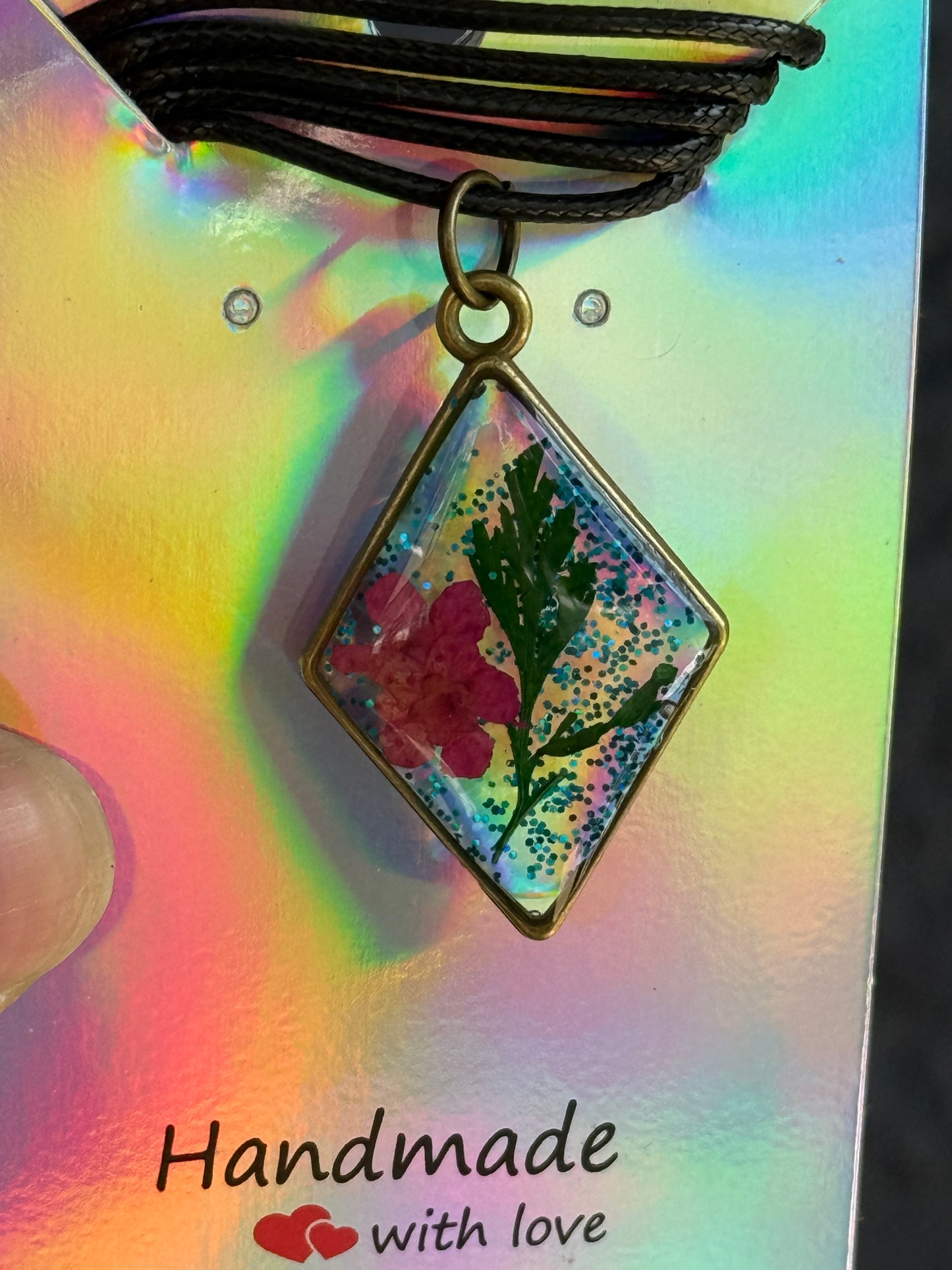 Resin and Dried Flower Pendant Necklace