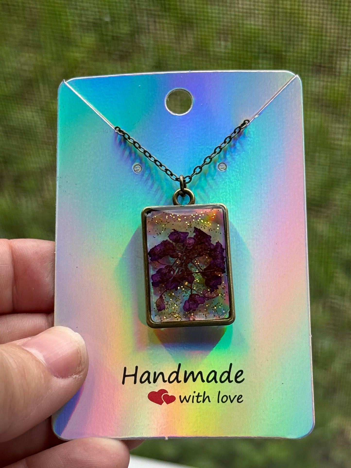 Resin and Dried Flower Pendant Necklace