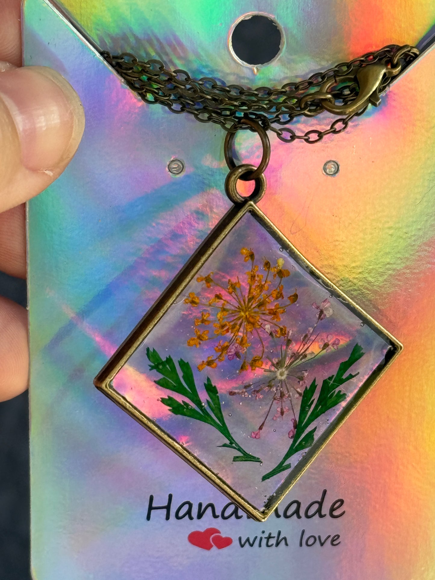 Resin and Dried Flower Pendant Necklace