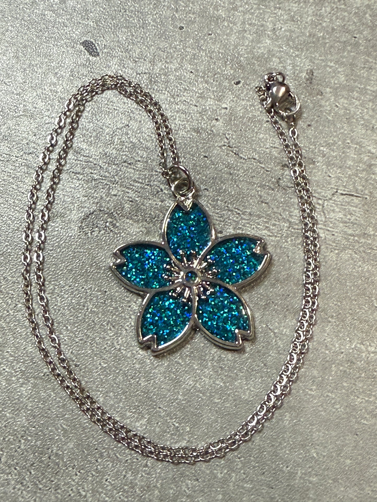 Sakura Bloom Pendant Necklace - Teal series