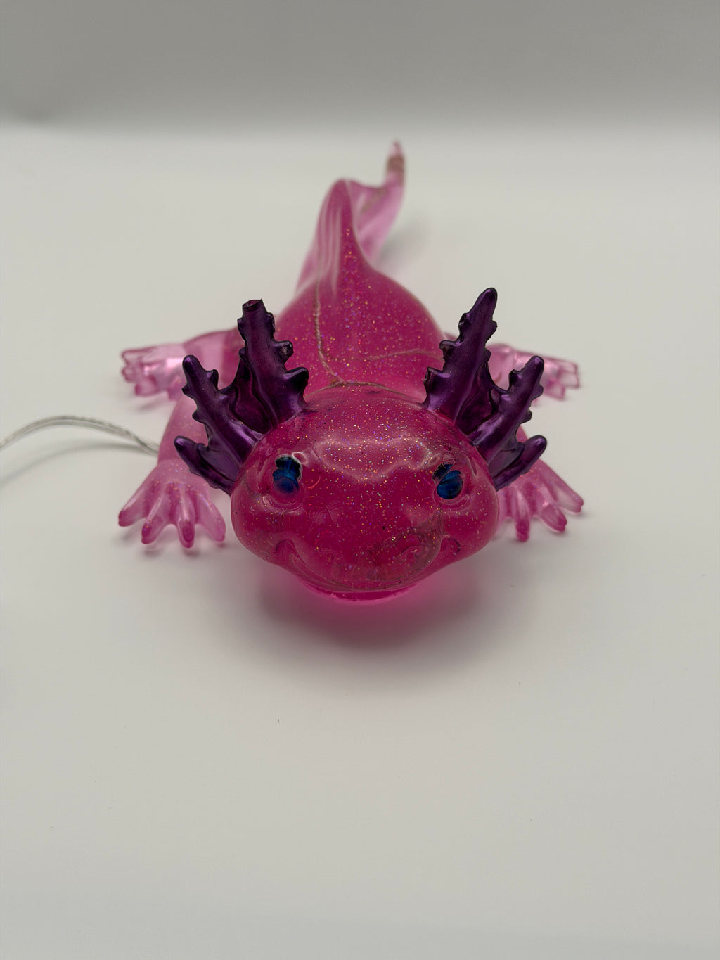 Resin Axolotl Figurine with LED Fairy Lights and Custom Eyes