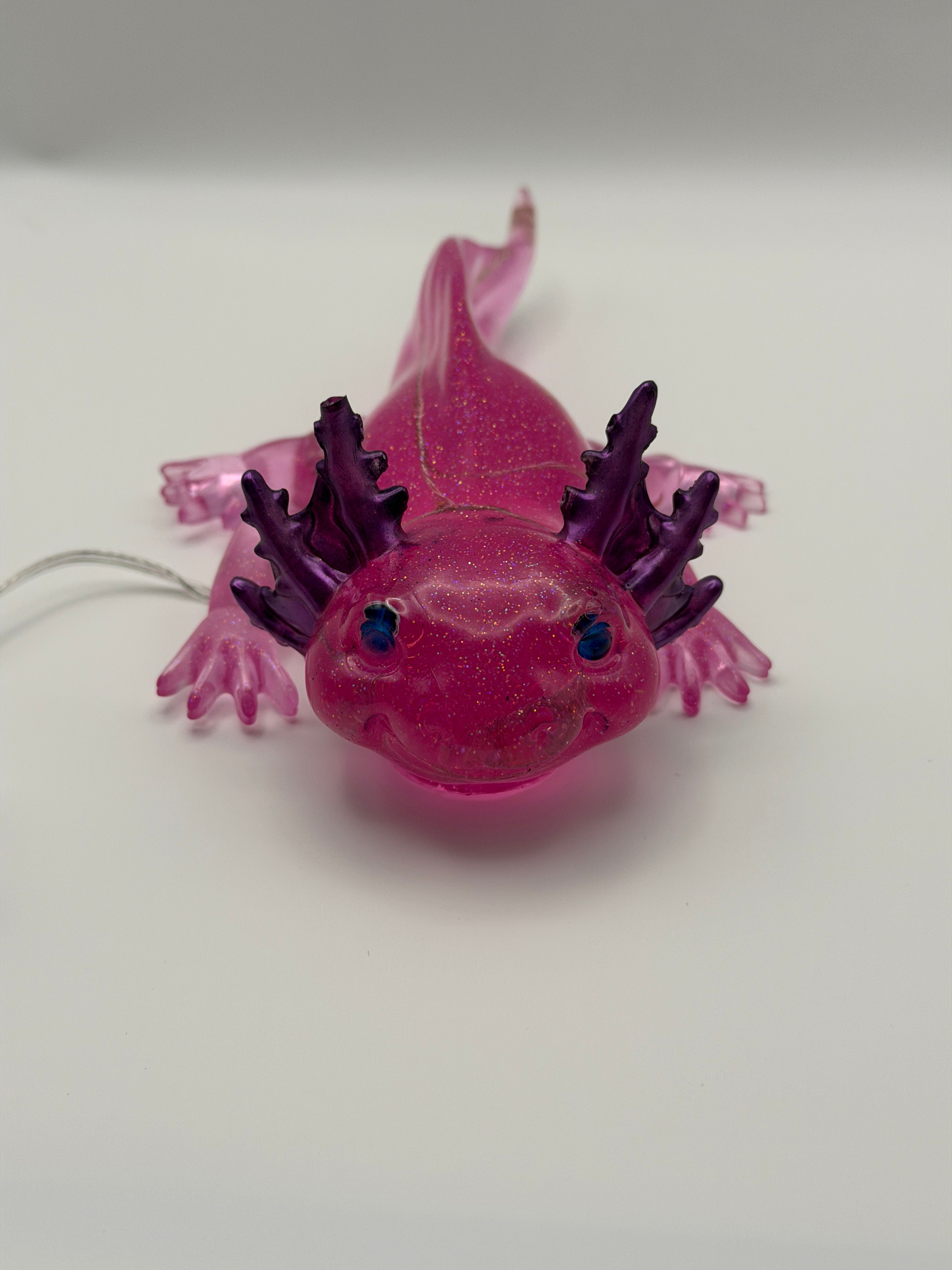 Resin Axolotl Figurine with LED Fairy Lights and Custom Eyes