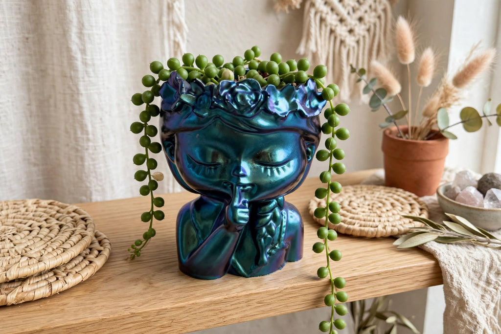 Dreamy Girl Flower Crown Planter - Chameleon Resin Face Pot | Mermaid Succulent Pot
Product