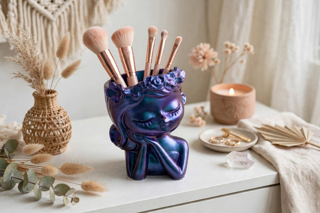 Dreamy Girl Flower Crown Planter - Chameleon Resin Face Pot | Mermaid Succulent Pot
Product