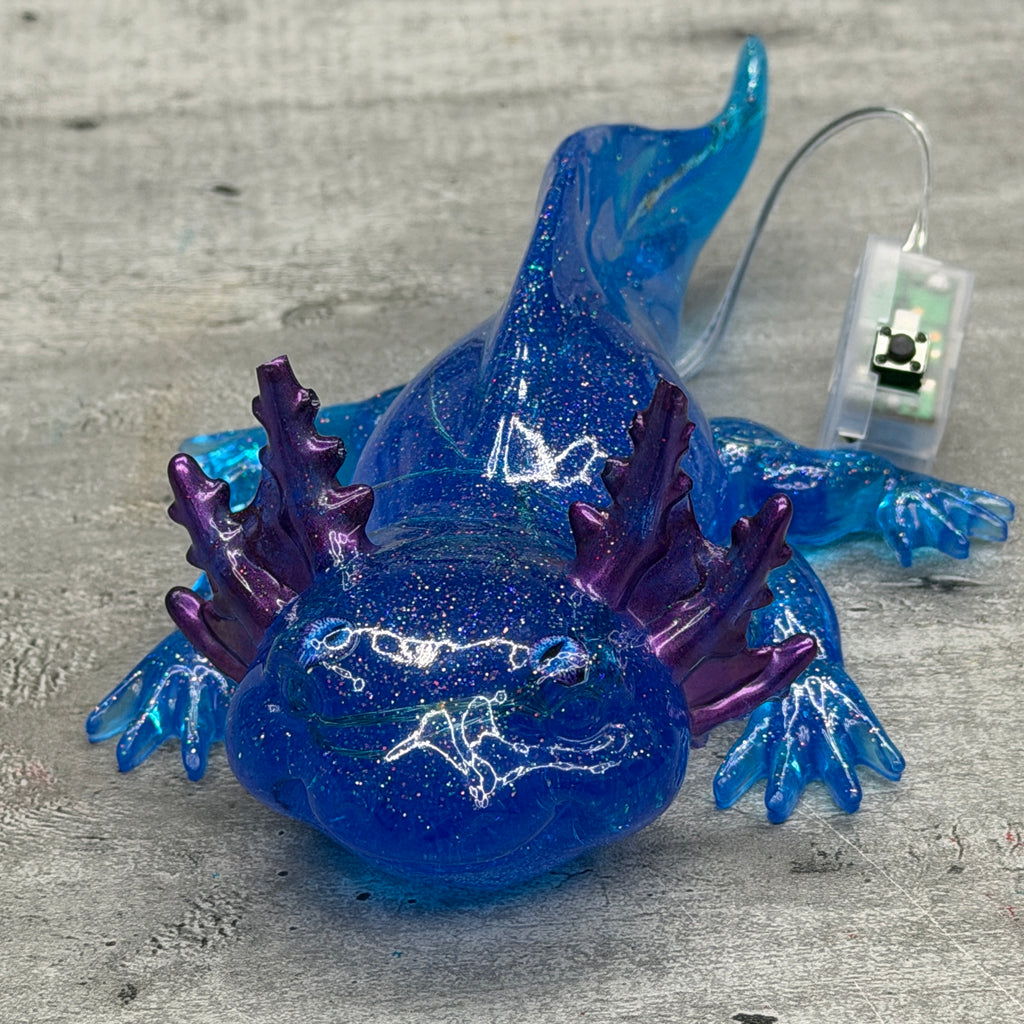 Resin Axolotl Figurine with LED Fairy Lights and Wonky Custom Eyes