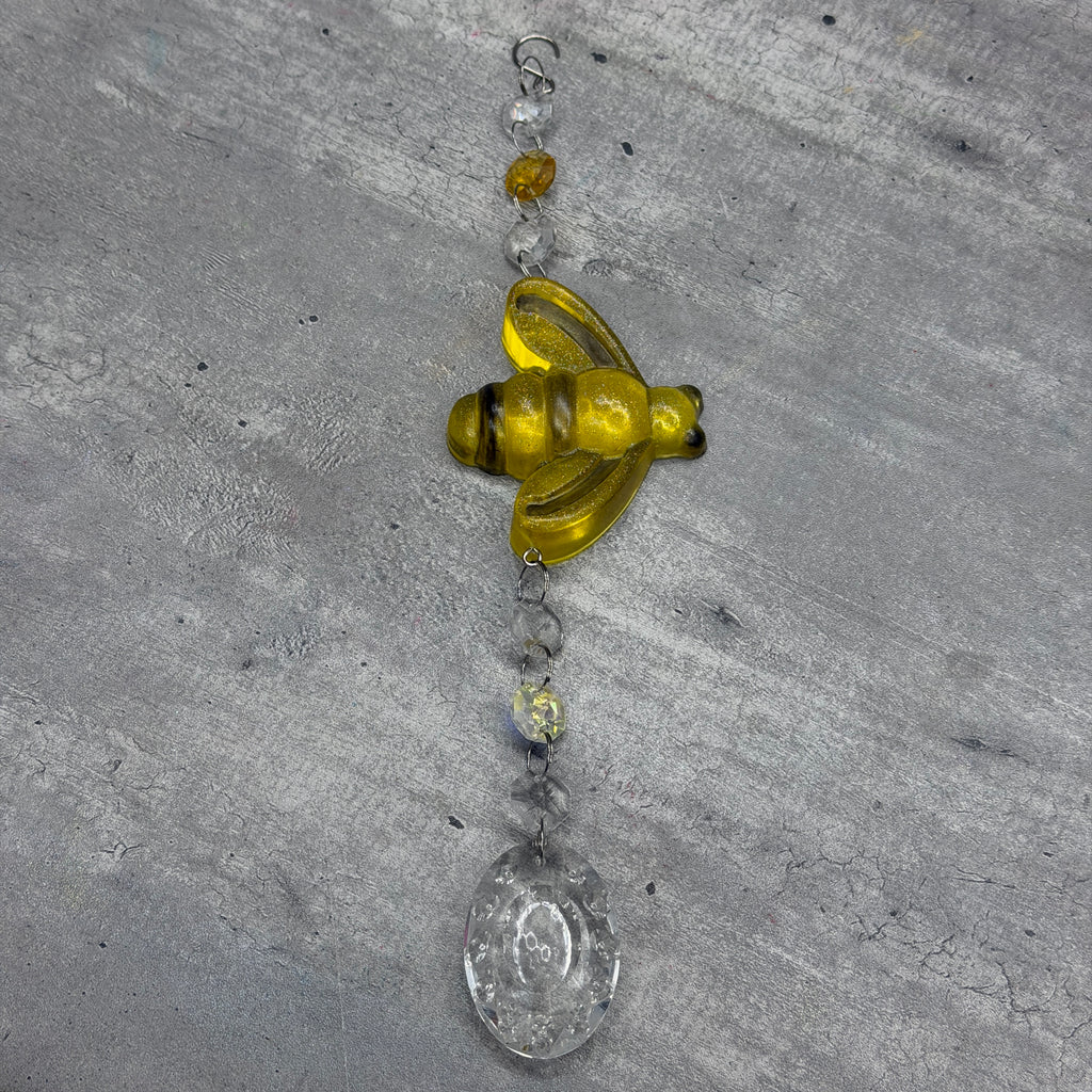Honey Bee Resin Sun Catcher with Crystals - Handmade Window Hanging