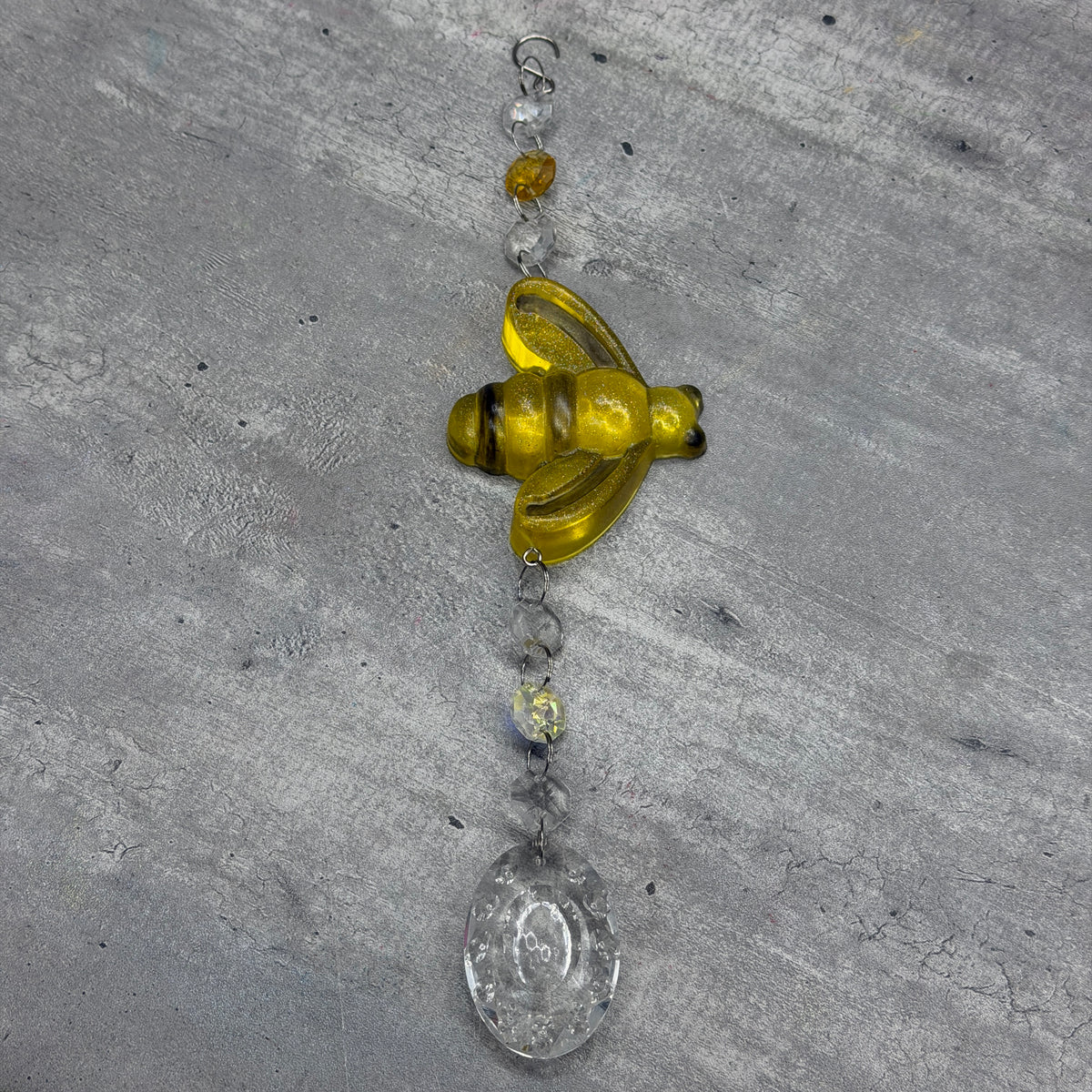 Honey Bee Resin Sun Catcher with Crystals - Handmade Window Hanging