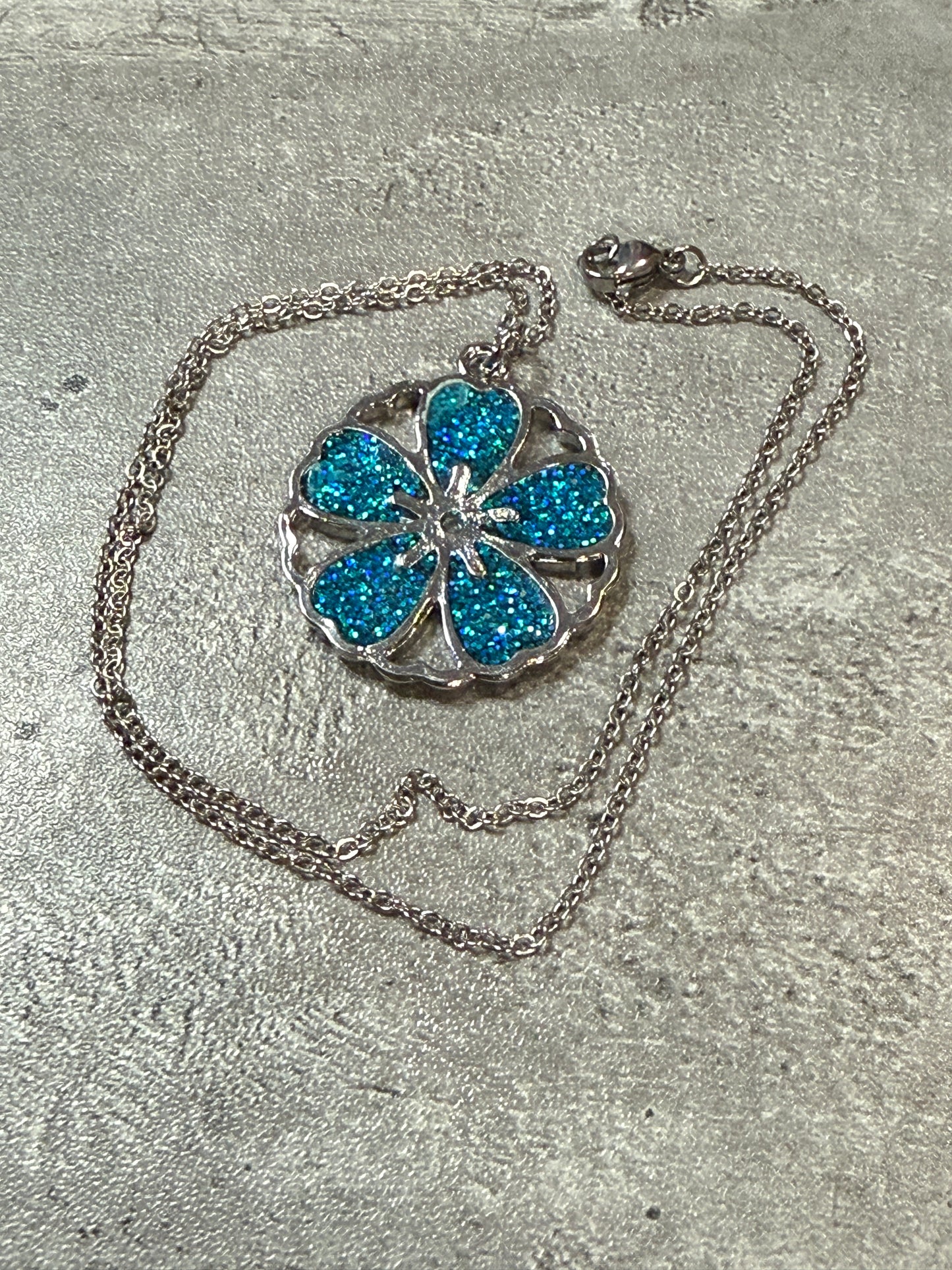 Sakura Bloom Pendant Necklace - Teal series