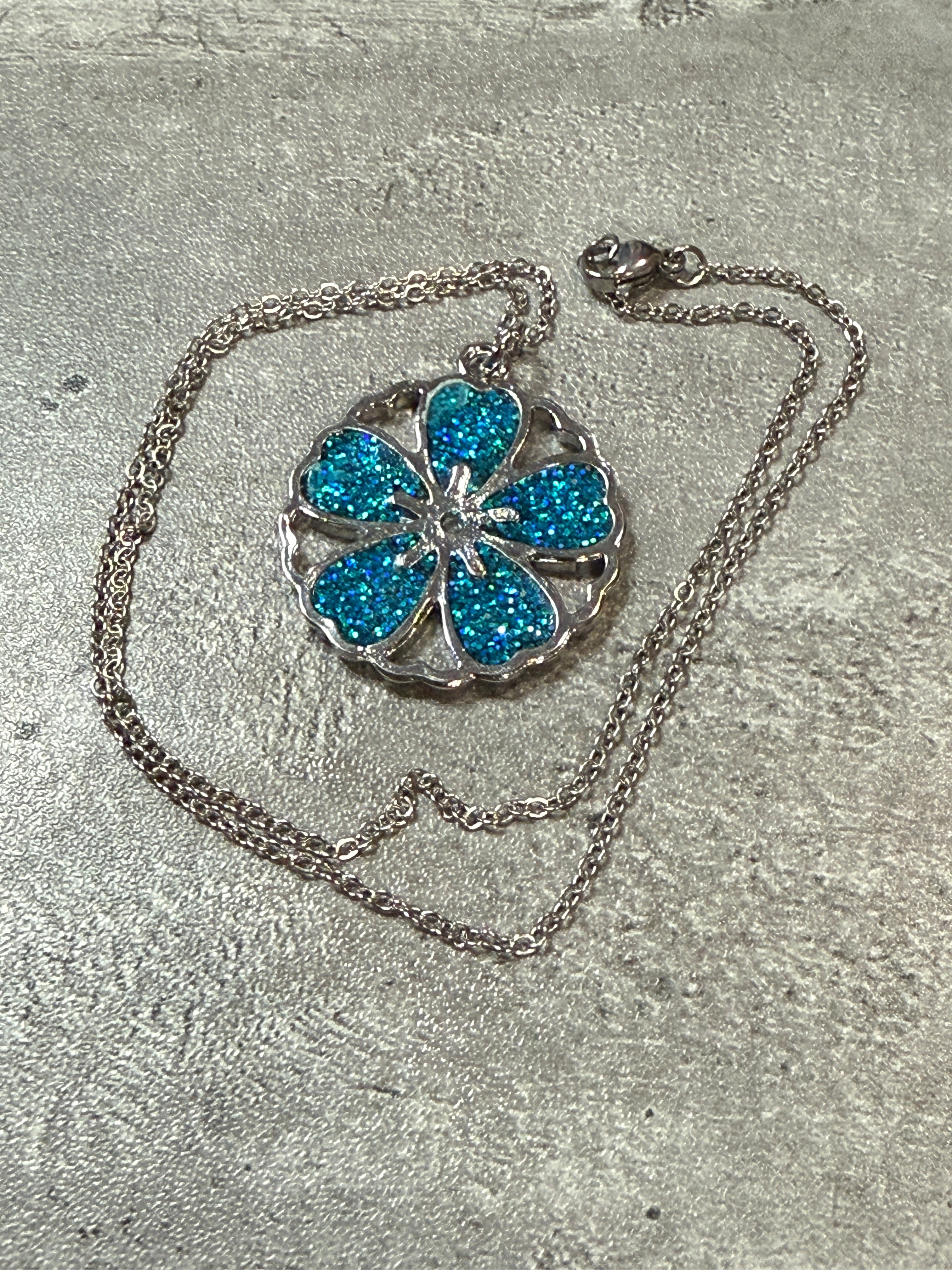 Sakura Bloom Pendant Necklace - Teal series