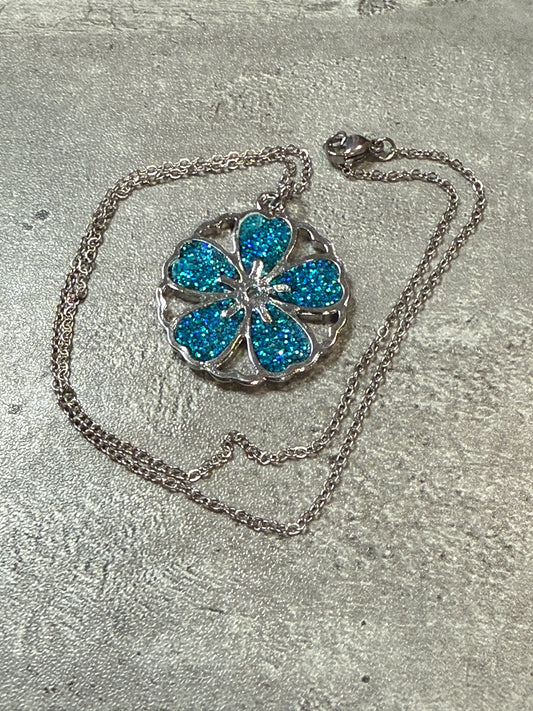 Sakura Bloom Pendant Necklace - Teal series