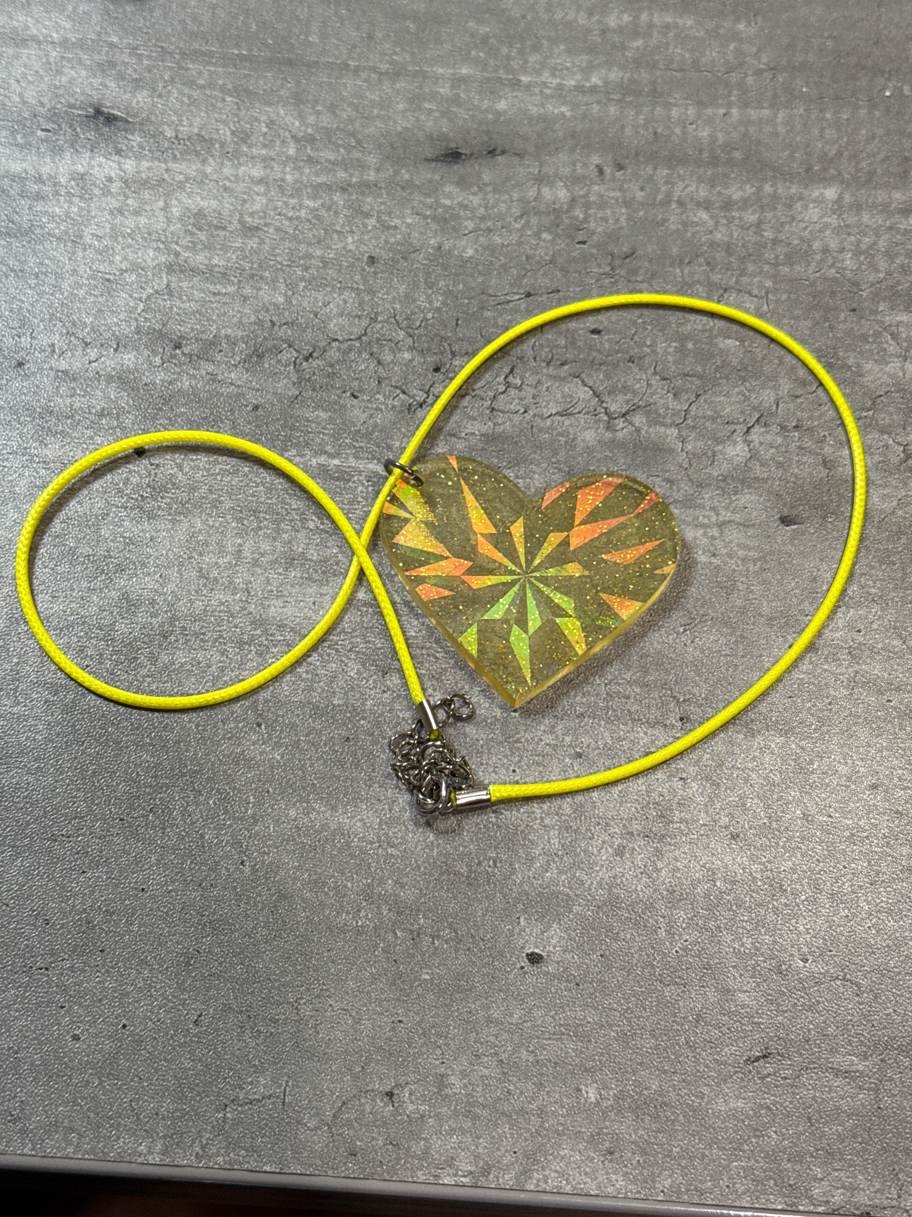 Large Holographic Heart Pendant Necklace