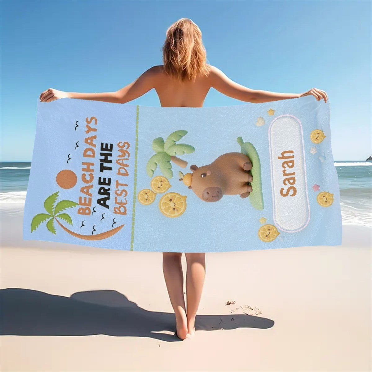 Personalized Capybara Beach Towel | Custom Name | Cute Summer Pool Towel