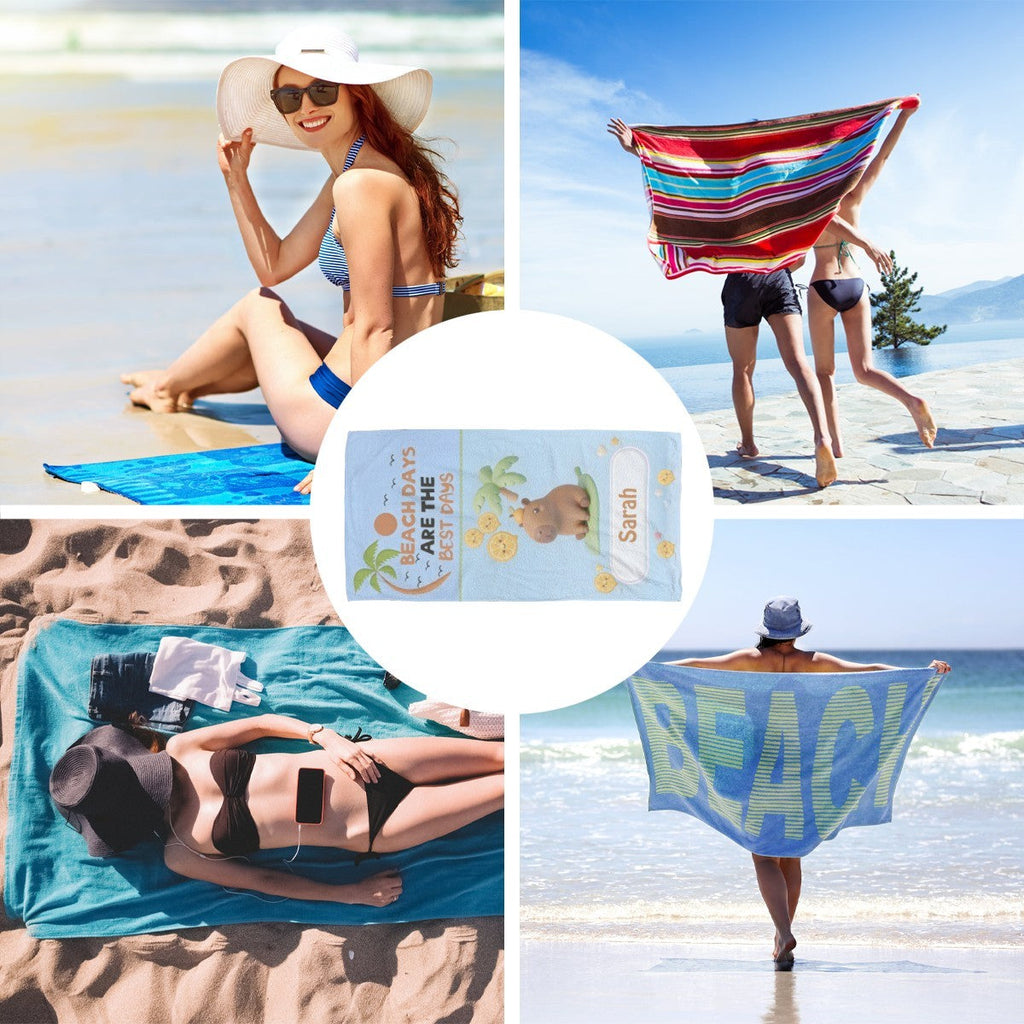 Personalized Capybara Beach Towel | Custom Name | Cute Summer Pool Towel