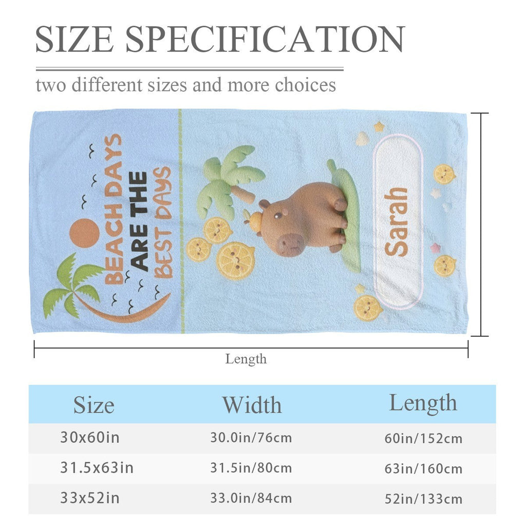 Personalized Capybara Beach Towel | Custom Name | Cute Summer Pool Towel