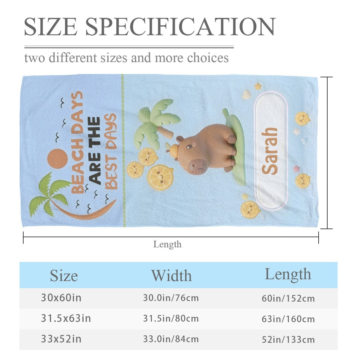 Personalized Capybara Beach Towel | Custom Name | Cute Summer Pool Towel