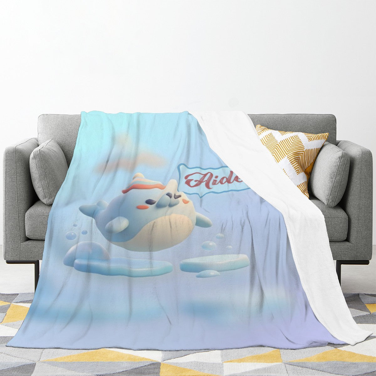 Personalized Kawaii Seal Blanket | Custom Name | Cute Seal Throw
