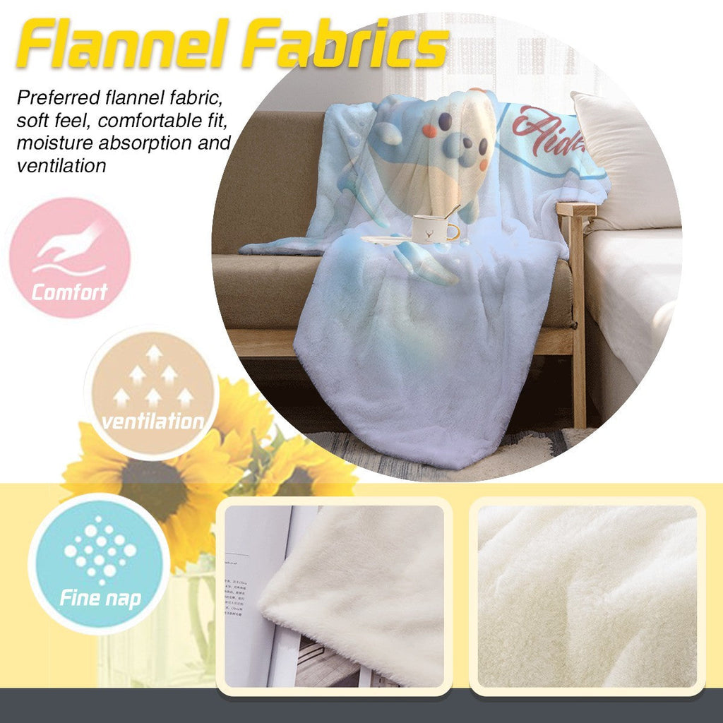Personalized Kawaii Seal Blanket | Custom Name | Cute Seal Throw