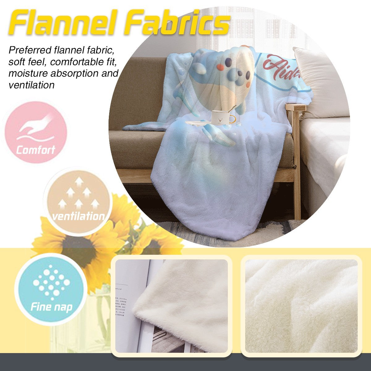 Personalized Kawaii Seal Blanket | Custom Name | Cute Seal Throw