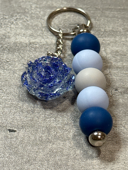 Glitter Rose Beaded Keychain