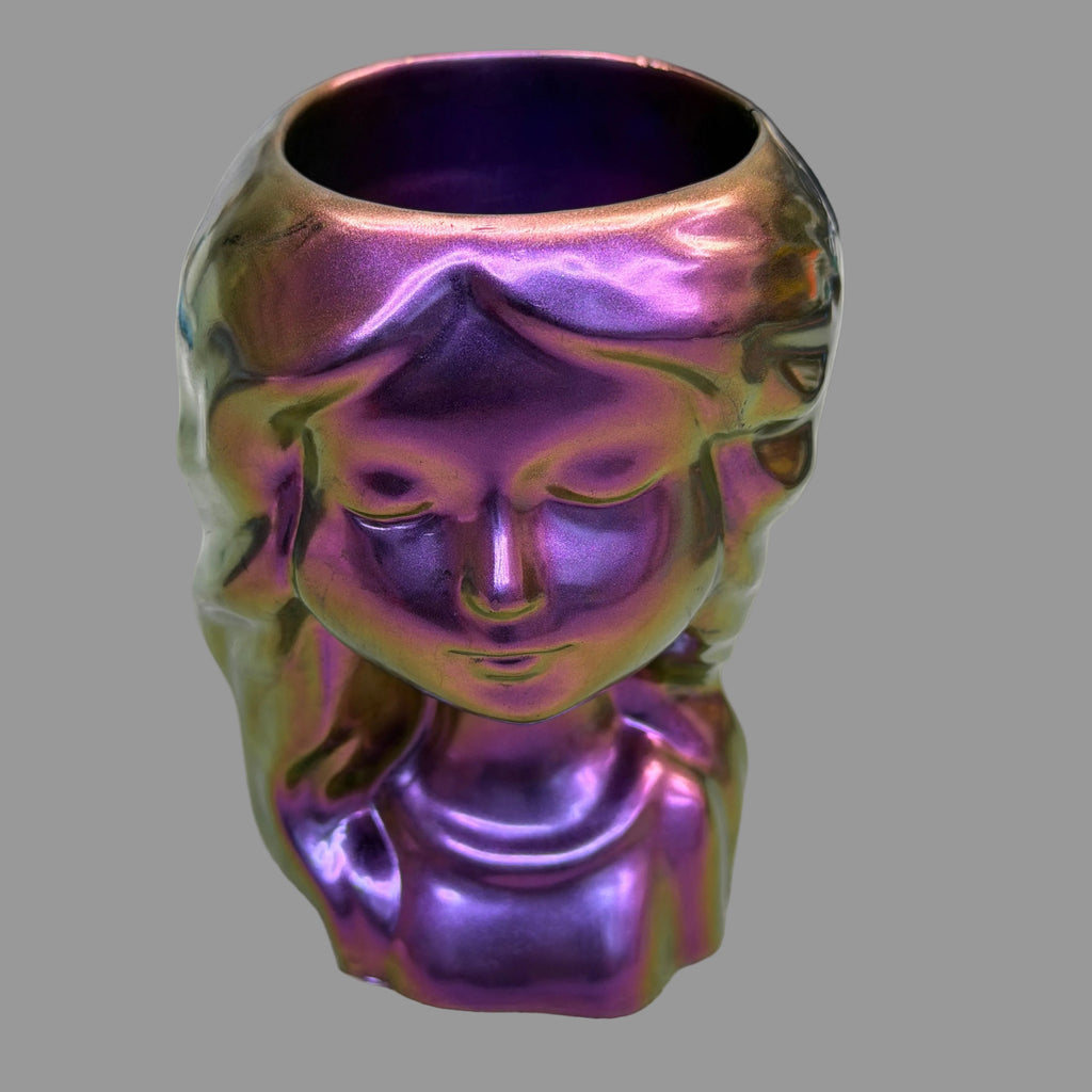 Iridescent Goddess Head Planter - Chameleon Purple Resin Face Vase | Boho Storage Cup