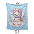 Personalized Kawaii Bunny Blanket | Custom Name | Purple Bunny Hood Throw