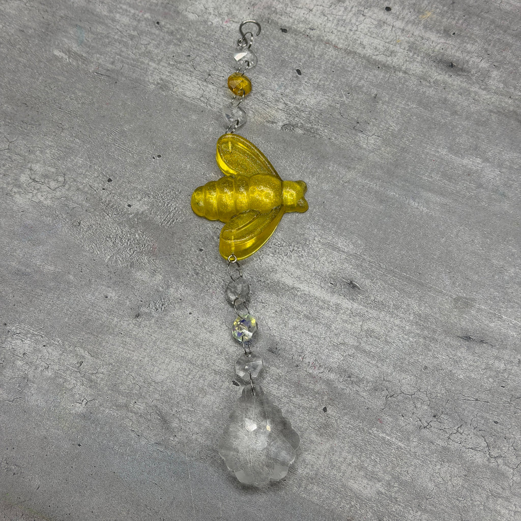 Honey Bee Resin Sun Catcher with Crystals - Handmade Window Hanging