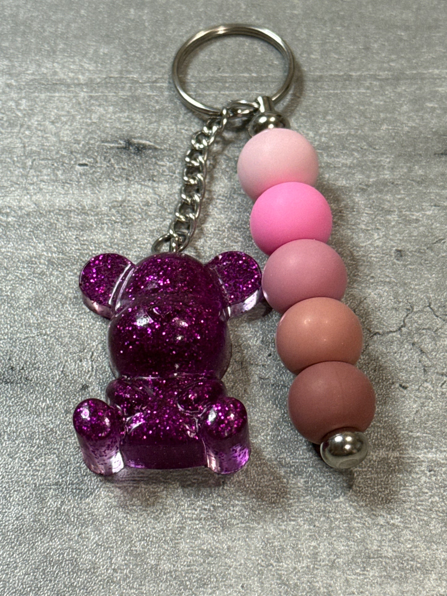 Glitter Bear Beaded Keychain - Thick
