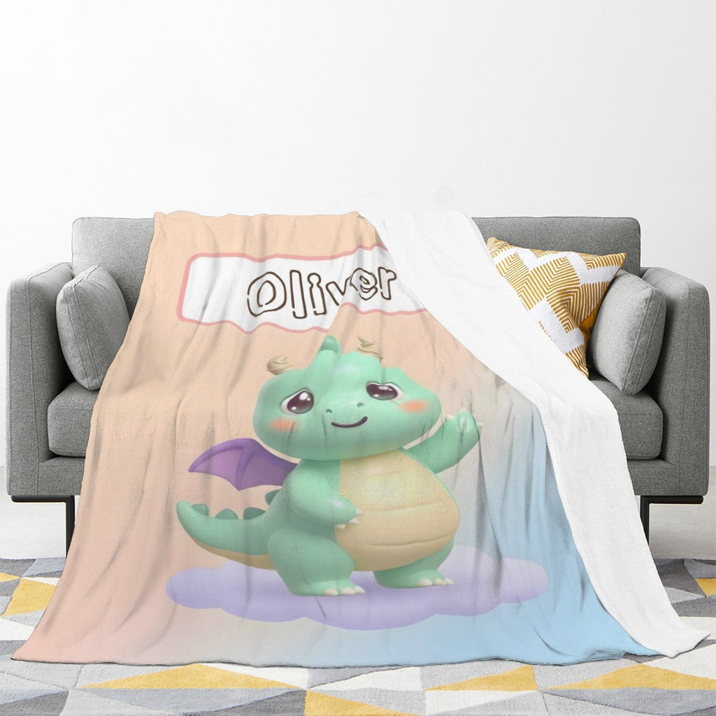 Personalized Kawaii Green Dragon Blanket | Custom Name | Cute Dragon Throw