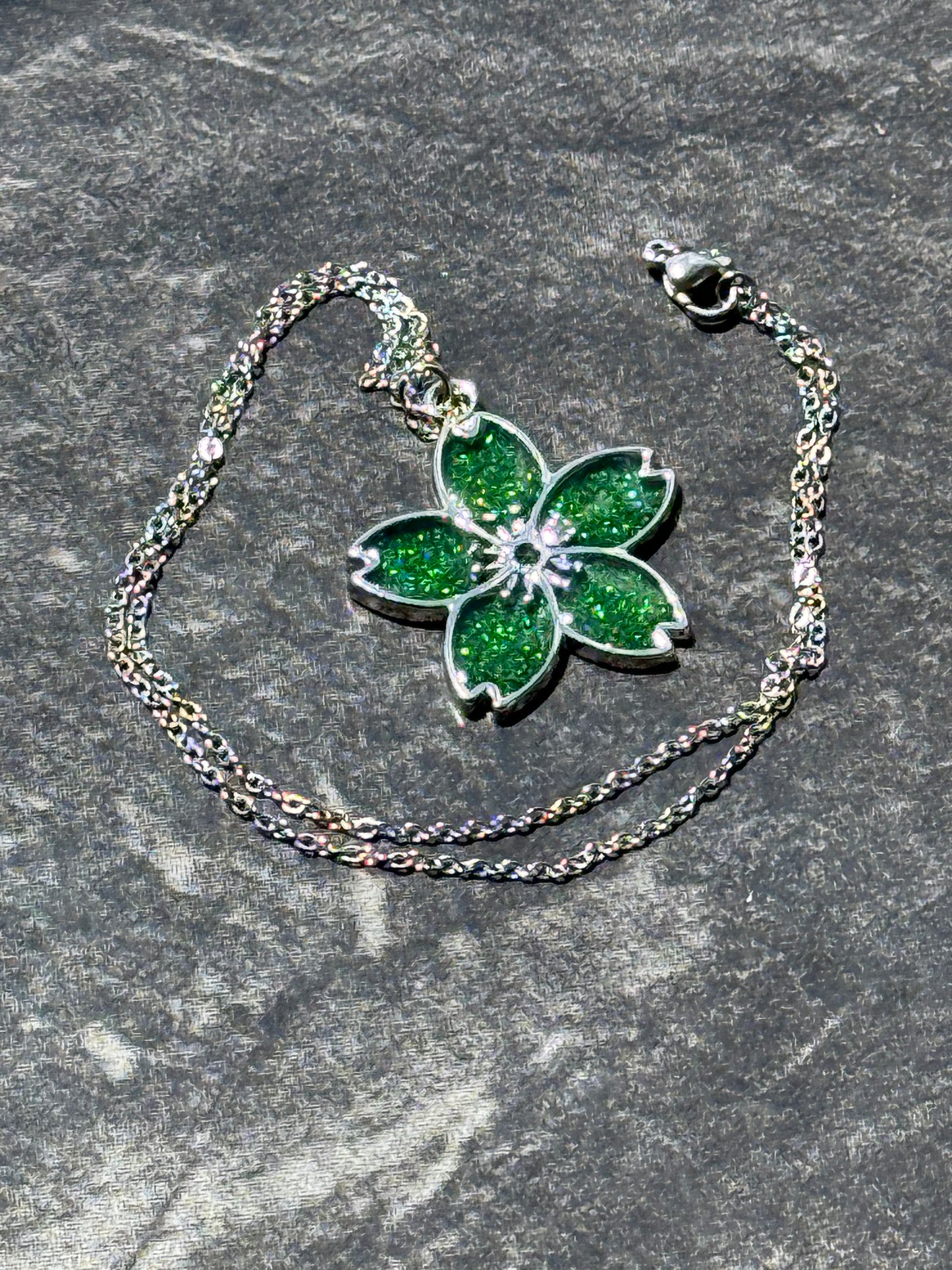 Sakura Bloom Pendant Necklace - Emerald Series