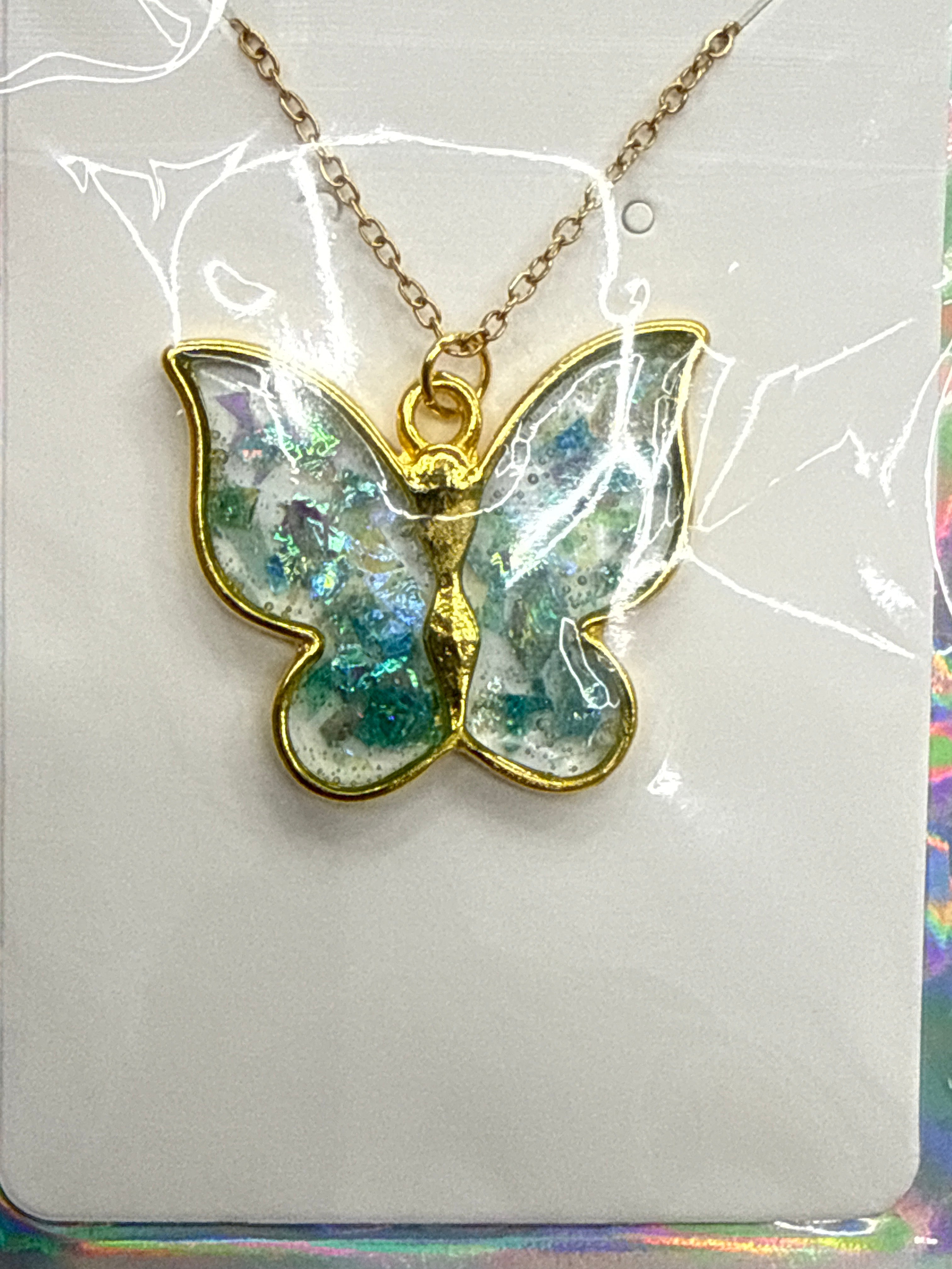 Resin and Holographic Foil Pendant Necklace