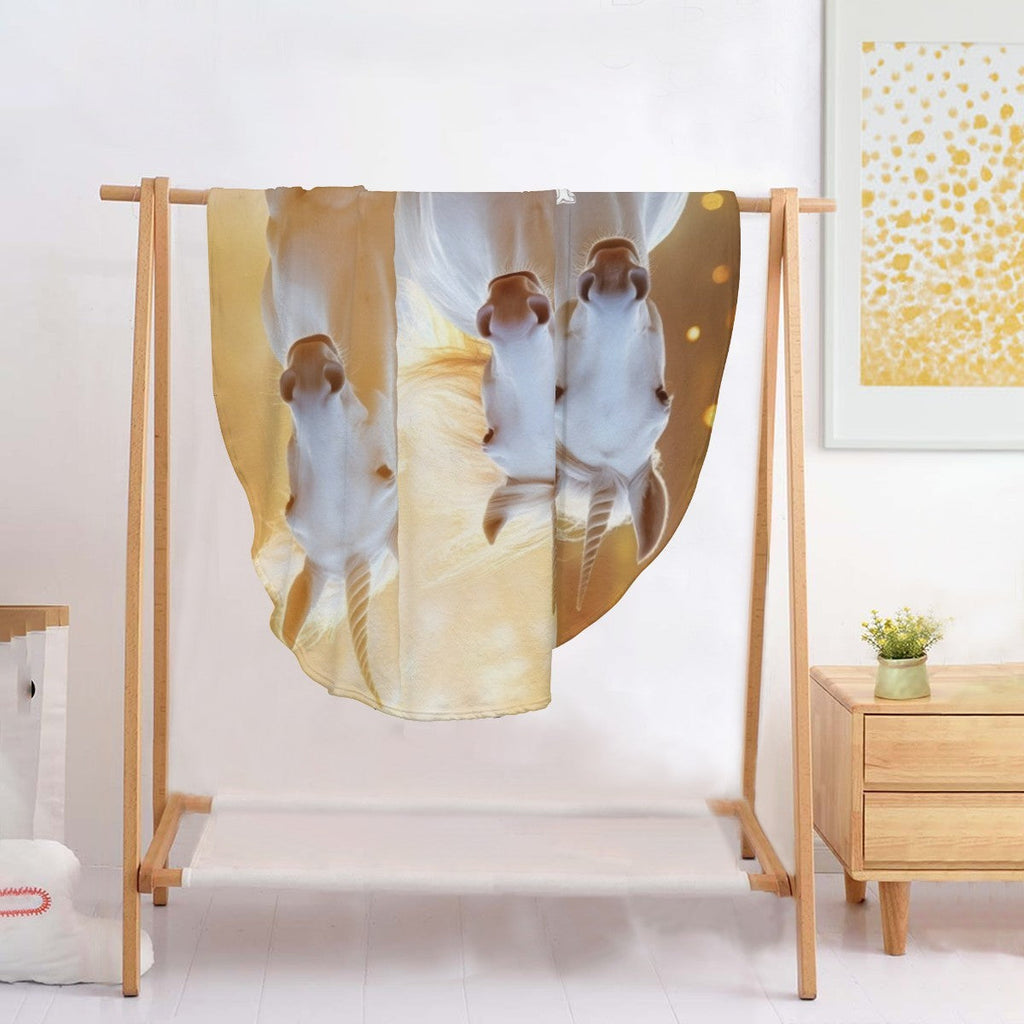 Personalized Round Unicorn Blanket | Custom Name | Three White Unicorns Golden Fantasy Throw Gift