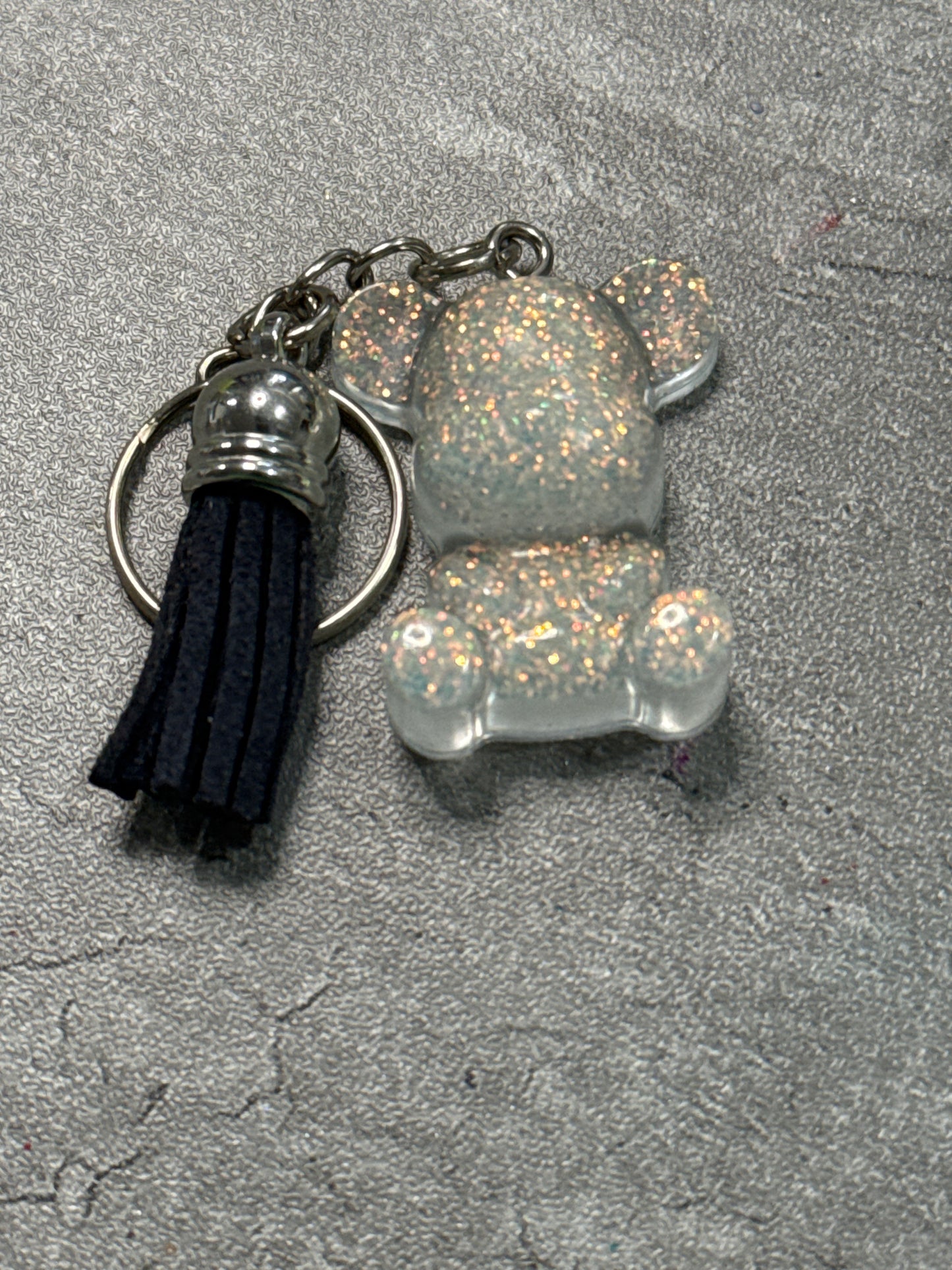 Sitting Glitter Bear Keychain with Tassel
