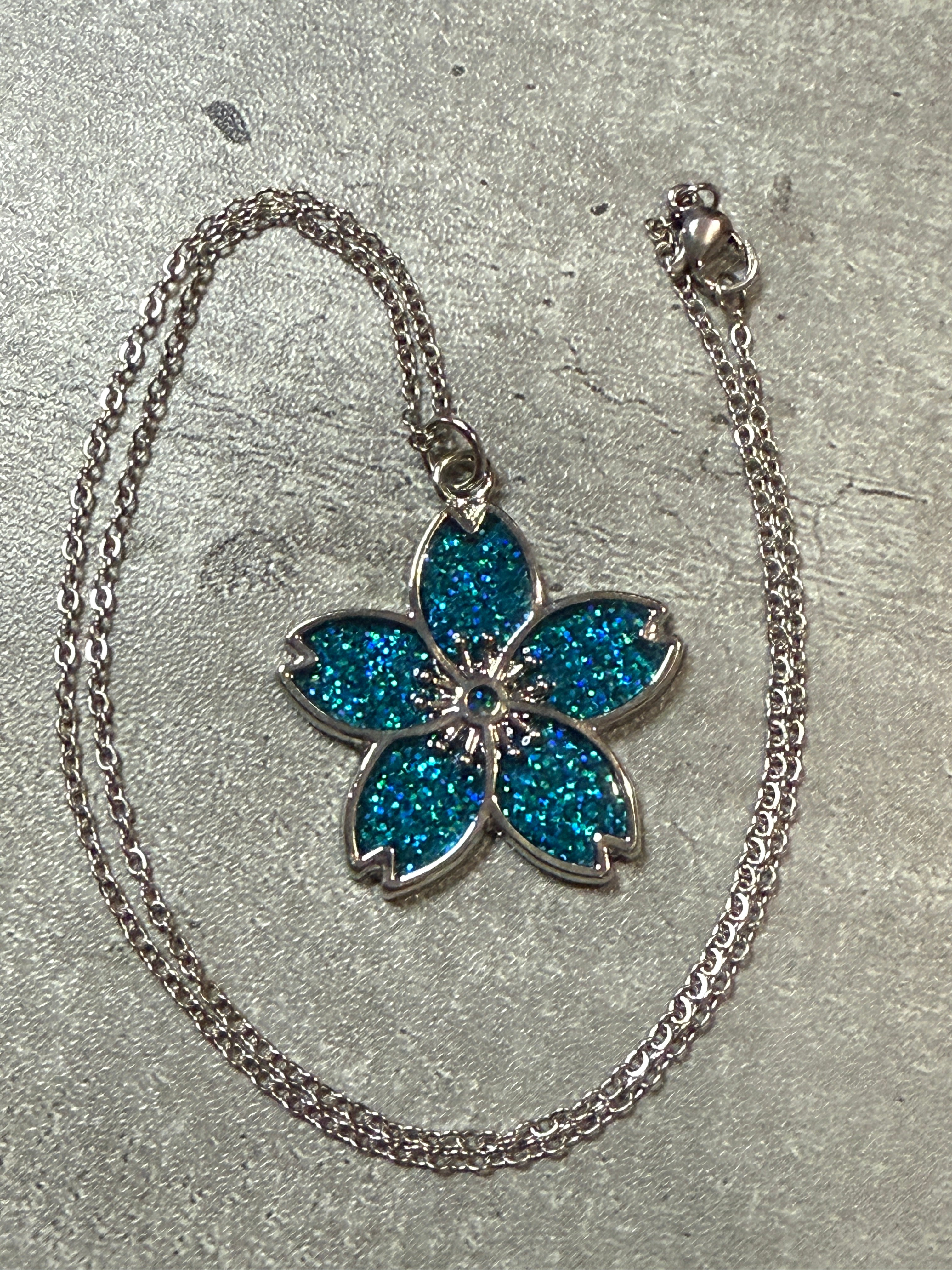 Sakura Bloom Pendant Necklace - Teal series