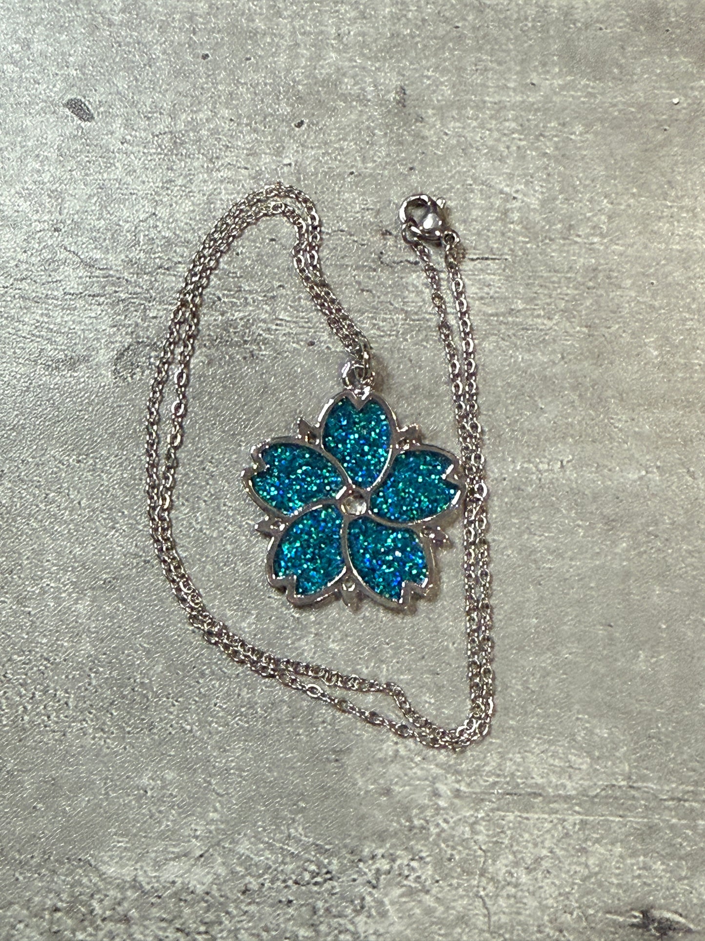 Sakura Bloom Pendant Necklace - Teal series