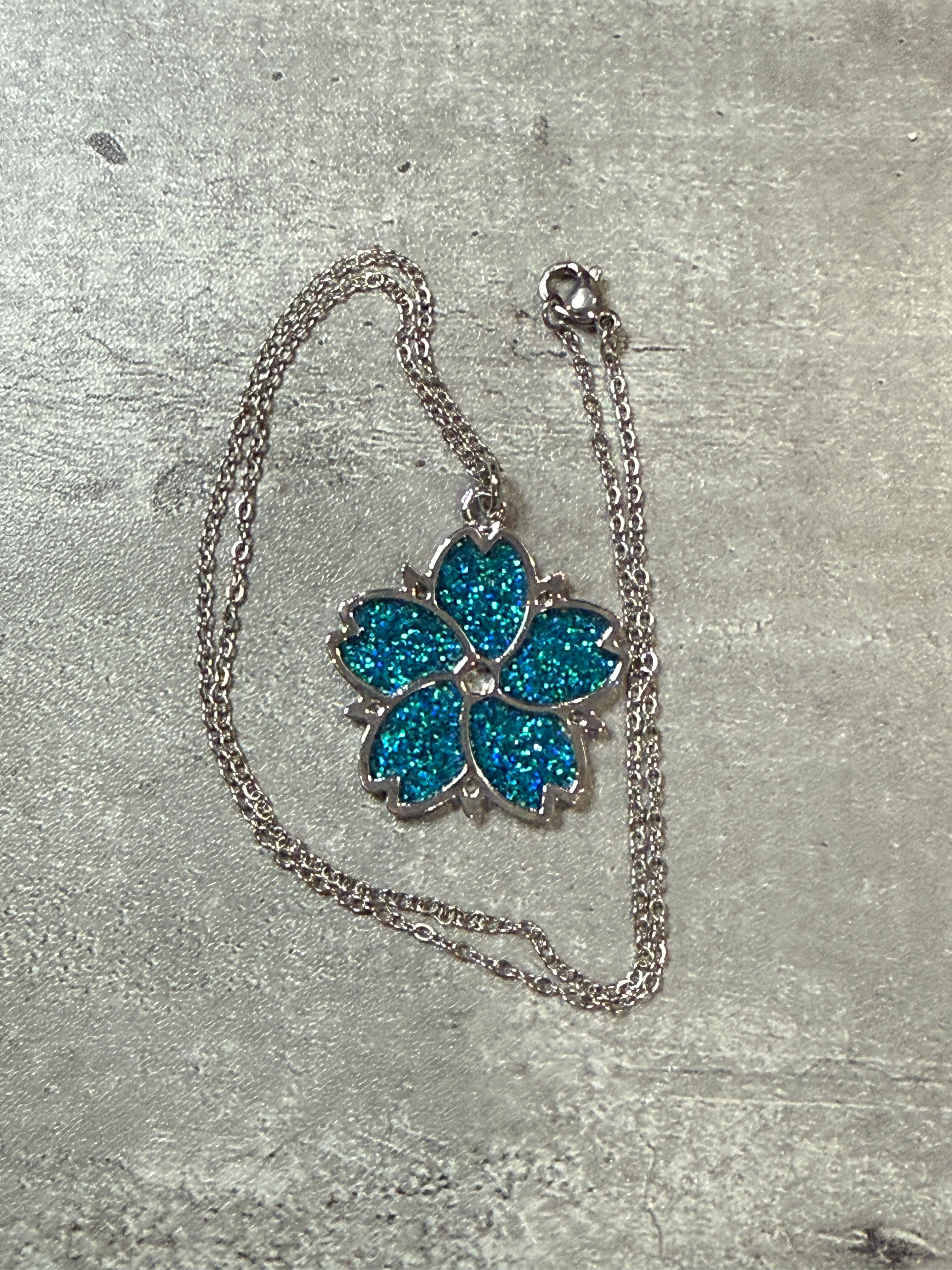 Sakura Bloom Pendant Necklace - Teal series