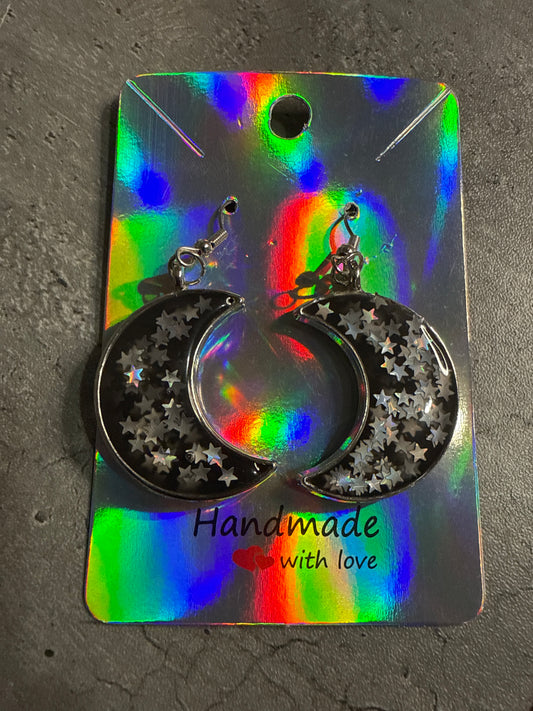 Moon and Stars Bezel Earrings