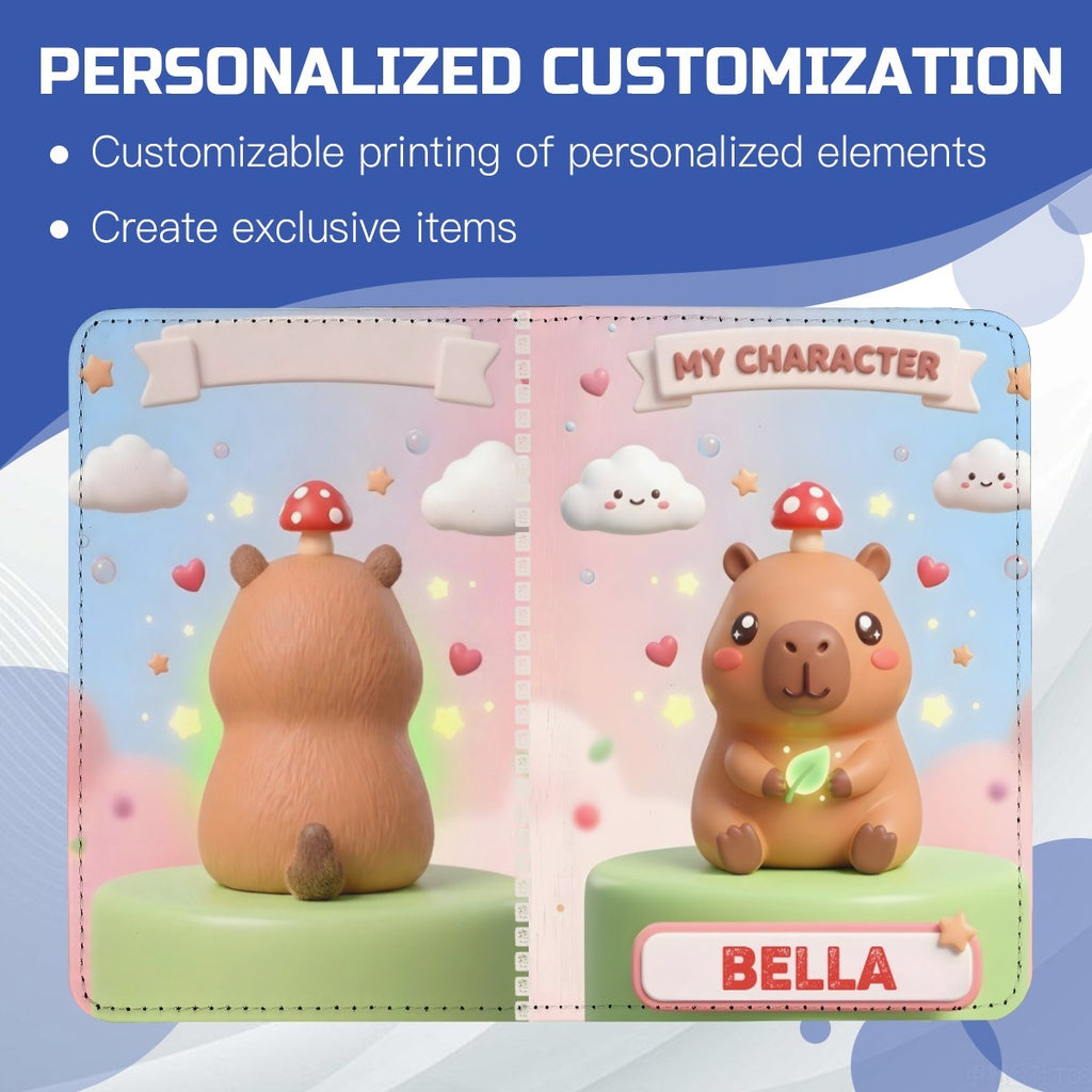 Personalized Capybara Passport Holder | Custom Name | Mushroom Capybara Travel Wallet