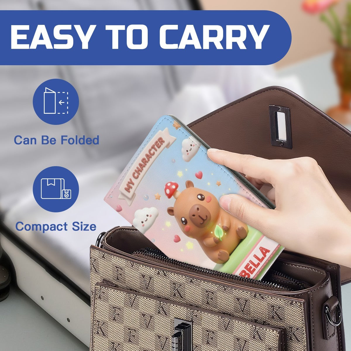 Personalized Capybara Passport Holder | Custom Name | Mushroom Capybara Travel Wallet