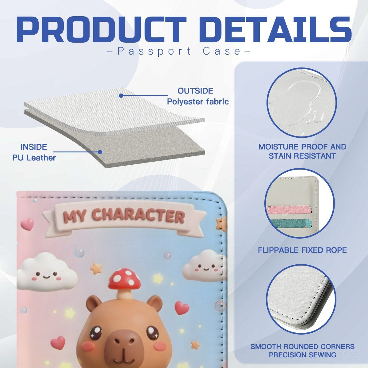 Personalized Capybara Passport Holder | Custom Name | Mushroom Capybara Travel Wallet