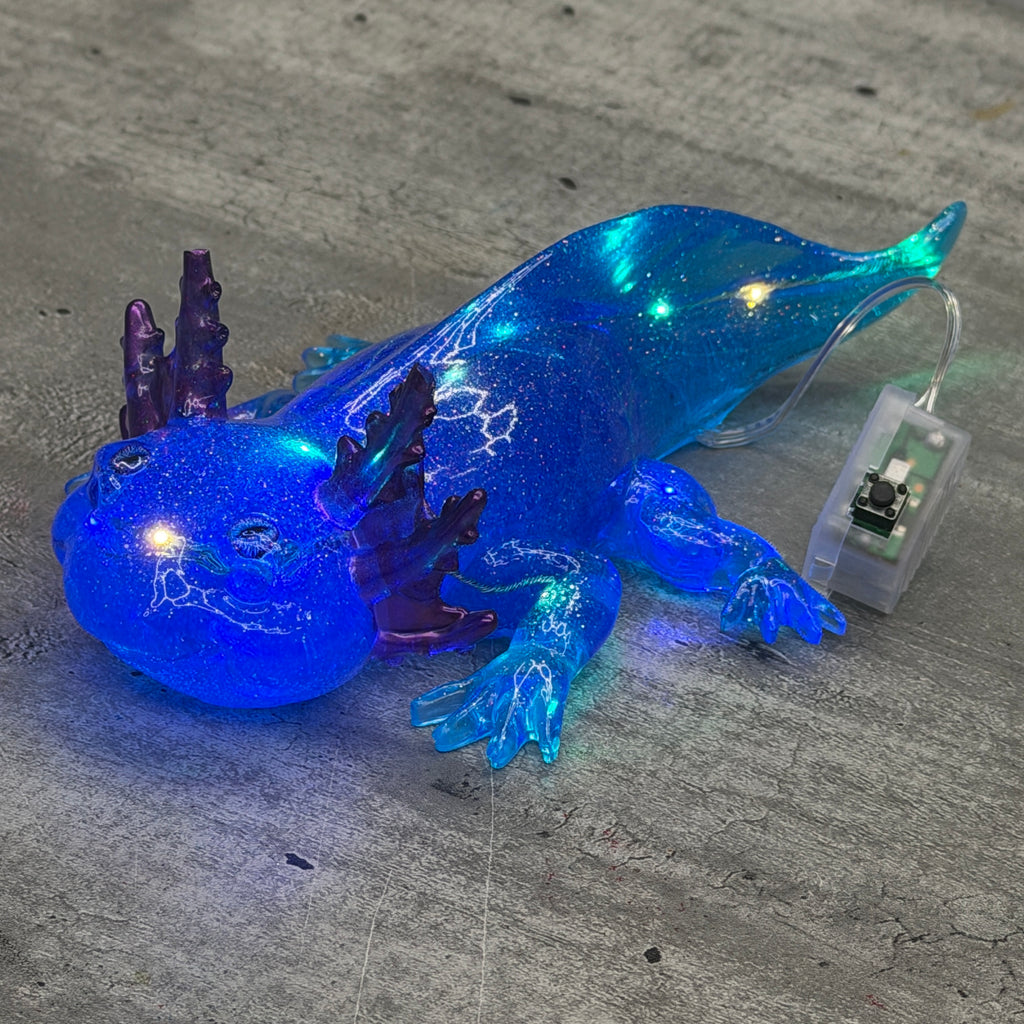 Resin Axolotl Figurine with LED Fairy Lights and Wonky Custom Eyes