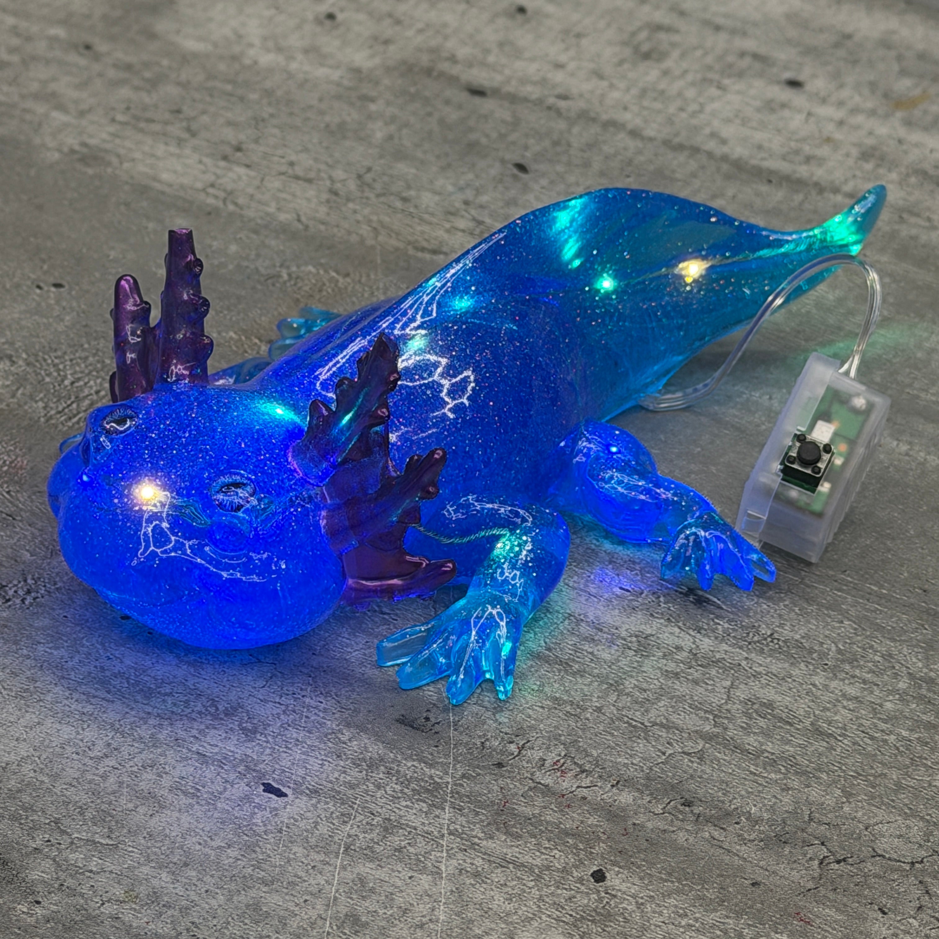 Resin Axolotl Figurine with LED Fairy Lights and Wonky Custom Eyes