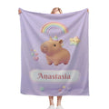 Personalized Kawaii Unicorn Capybara Blanket | Custom Name Gift