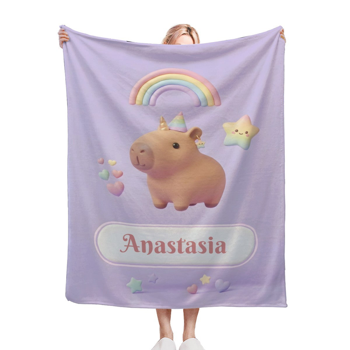 Personalized Kawaii Unicorn Capybara Blanket | Custom Name Gift