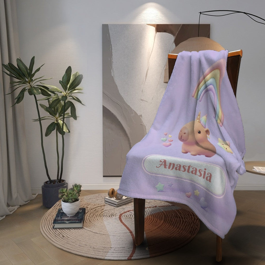 Personalized Kawaii Unicorn Capybara Blanket | Custom Name Gift