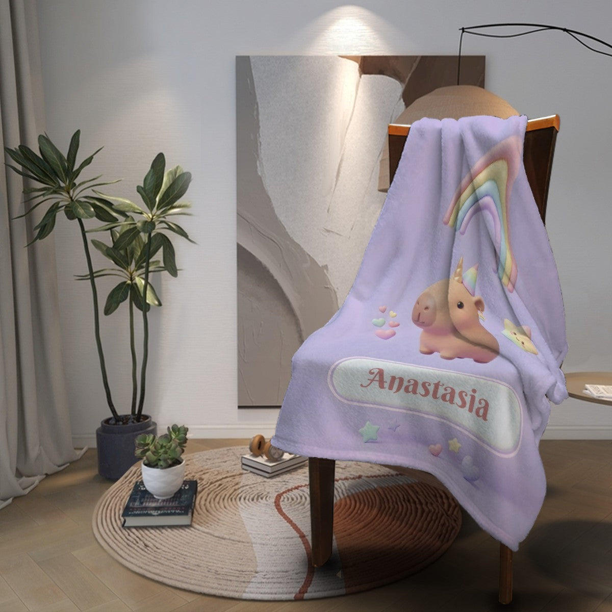 Personalized Kawaii Unicorn Capybara Blanket | Custom Name Gift