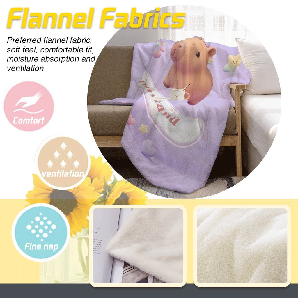 Personalized Kawaii Unicorn Capybara Blanket | Custom Name Gift