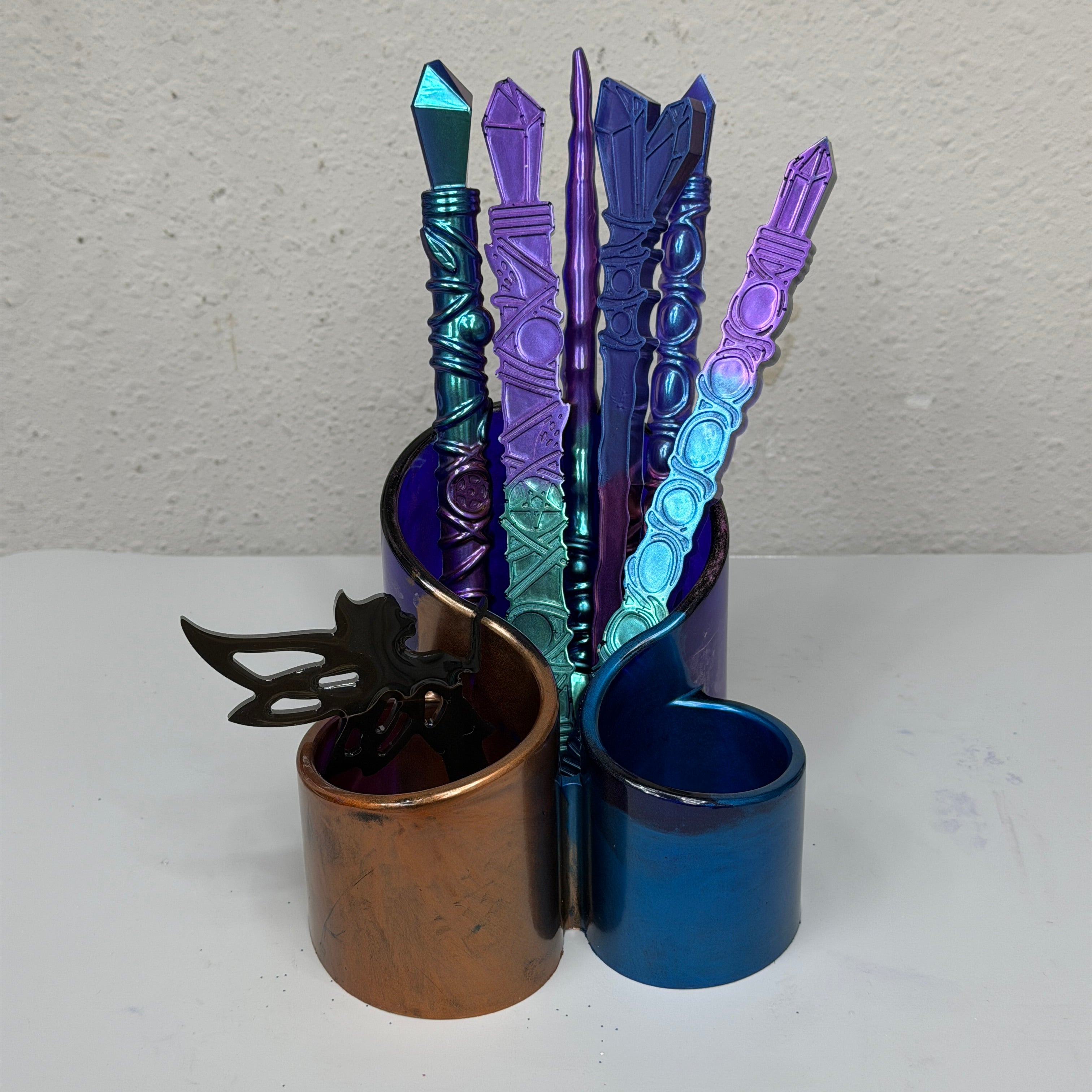 Tri-Swirl Resin Desk Organizer - Chameleon Copper, Cobalt Blue & Violet