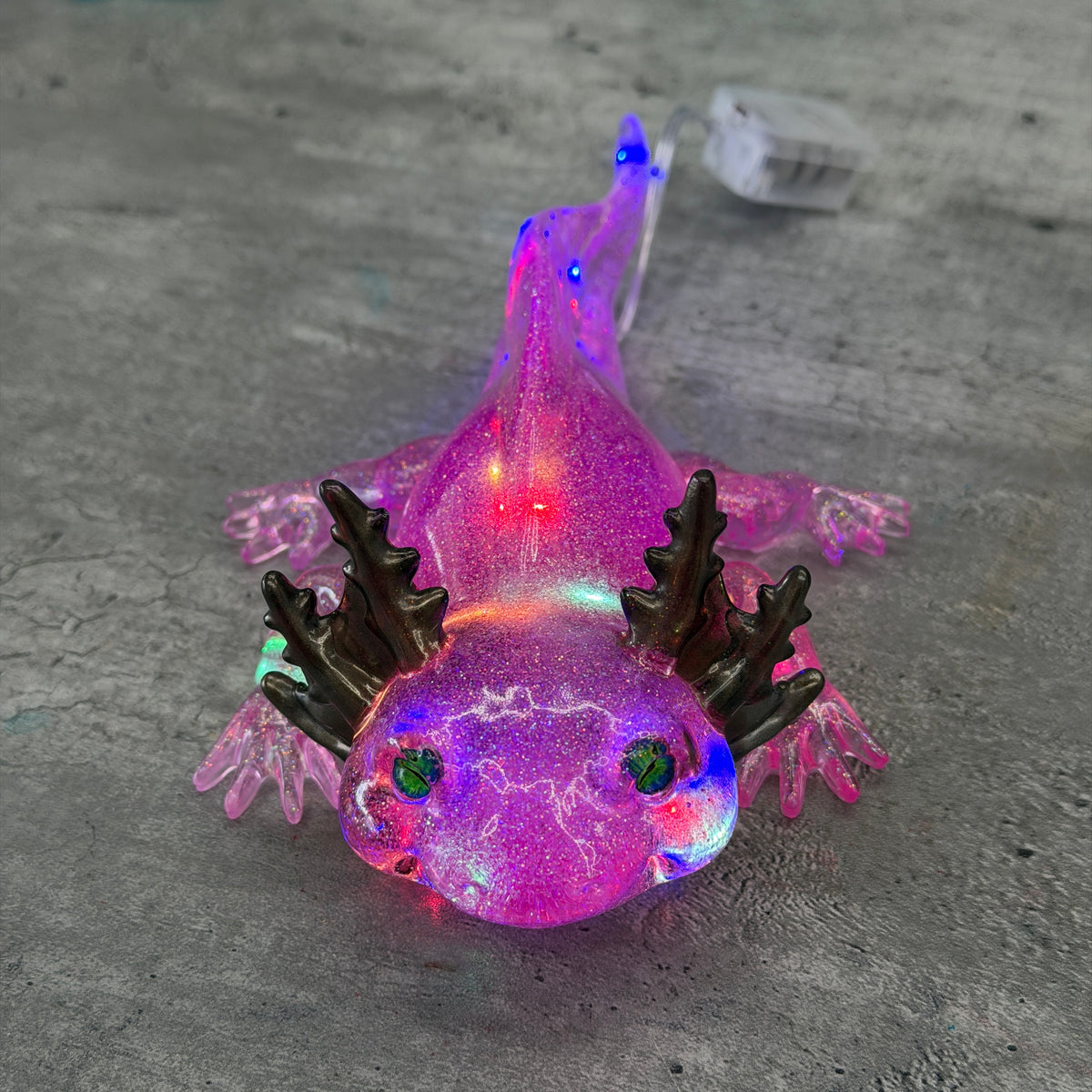 Resin Axolotl Figurine with LED Fairy Lights and Custom Eyes