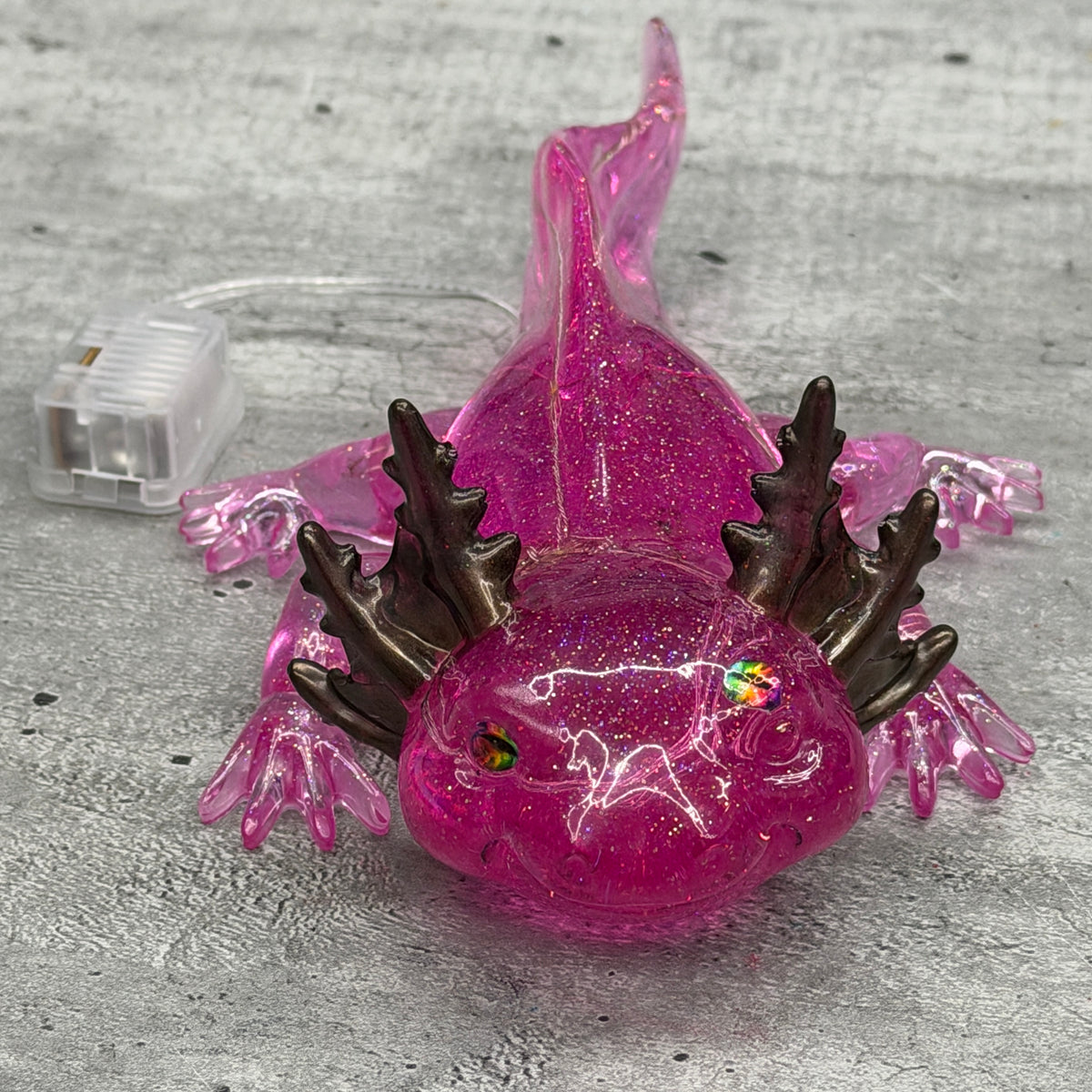 Resin Axolotl Figurine with LED Fairy Lights and Wonky Custom Eyes