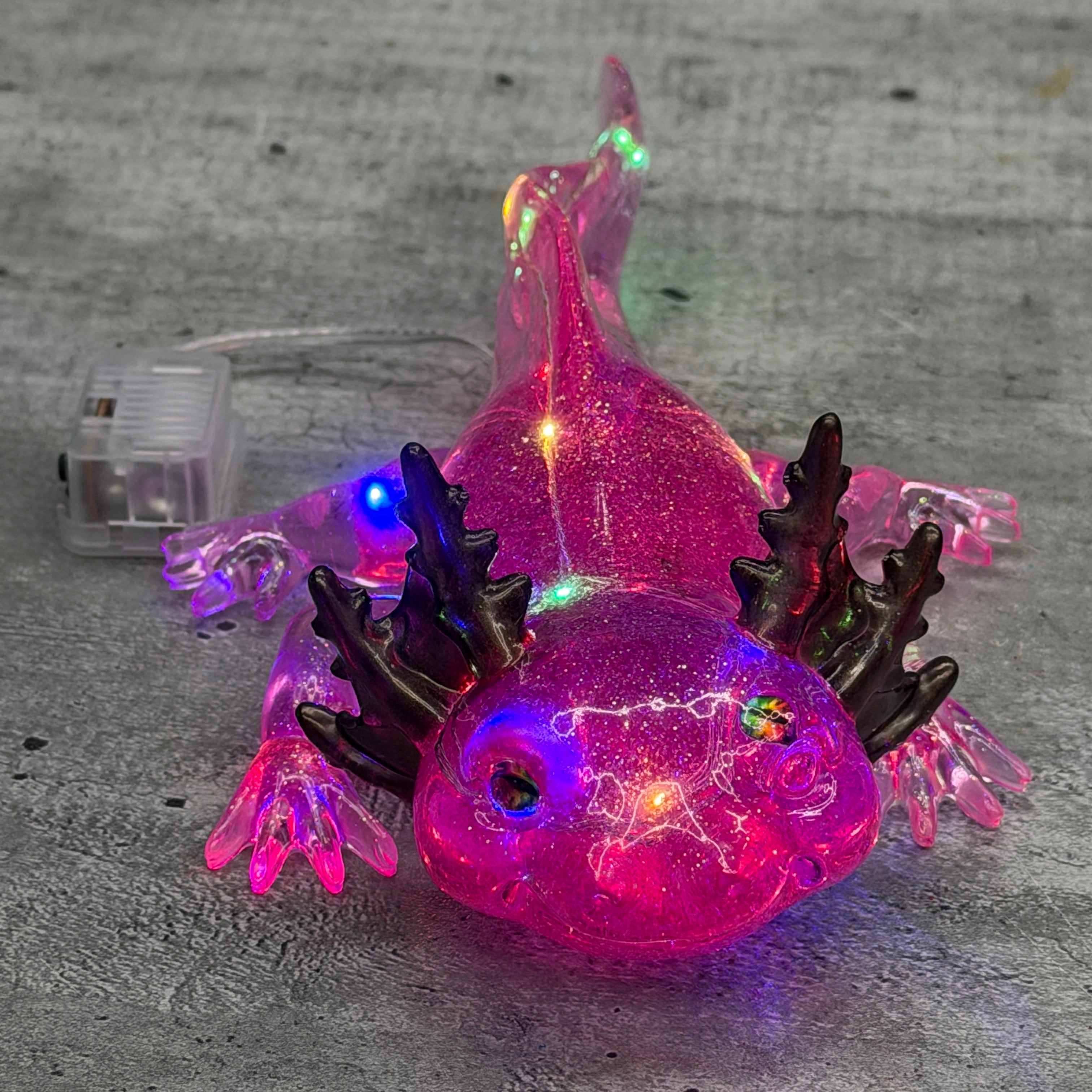 Resin Axolotl Figurine with LED Fairy Lights and Wonky Custom Eyes
